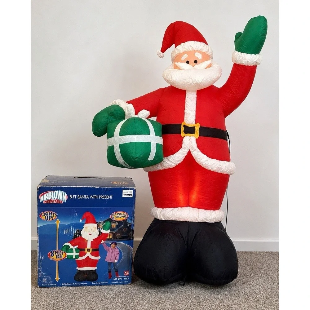 Gemmy Airblown 8 Ft Santa With Present Inflatable Lights Up w/ Box Tested